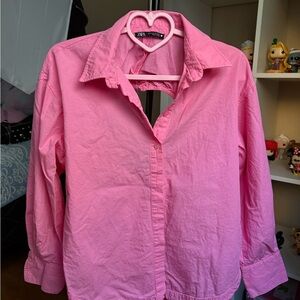 ZARA Pink Button-Up Blouse with Heart Cutout Back